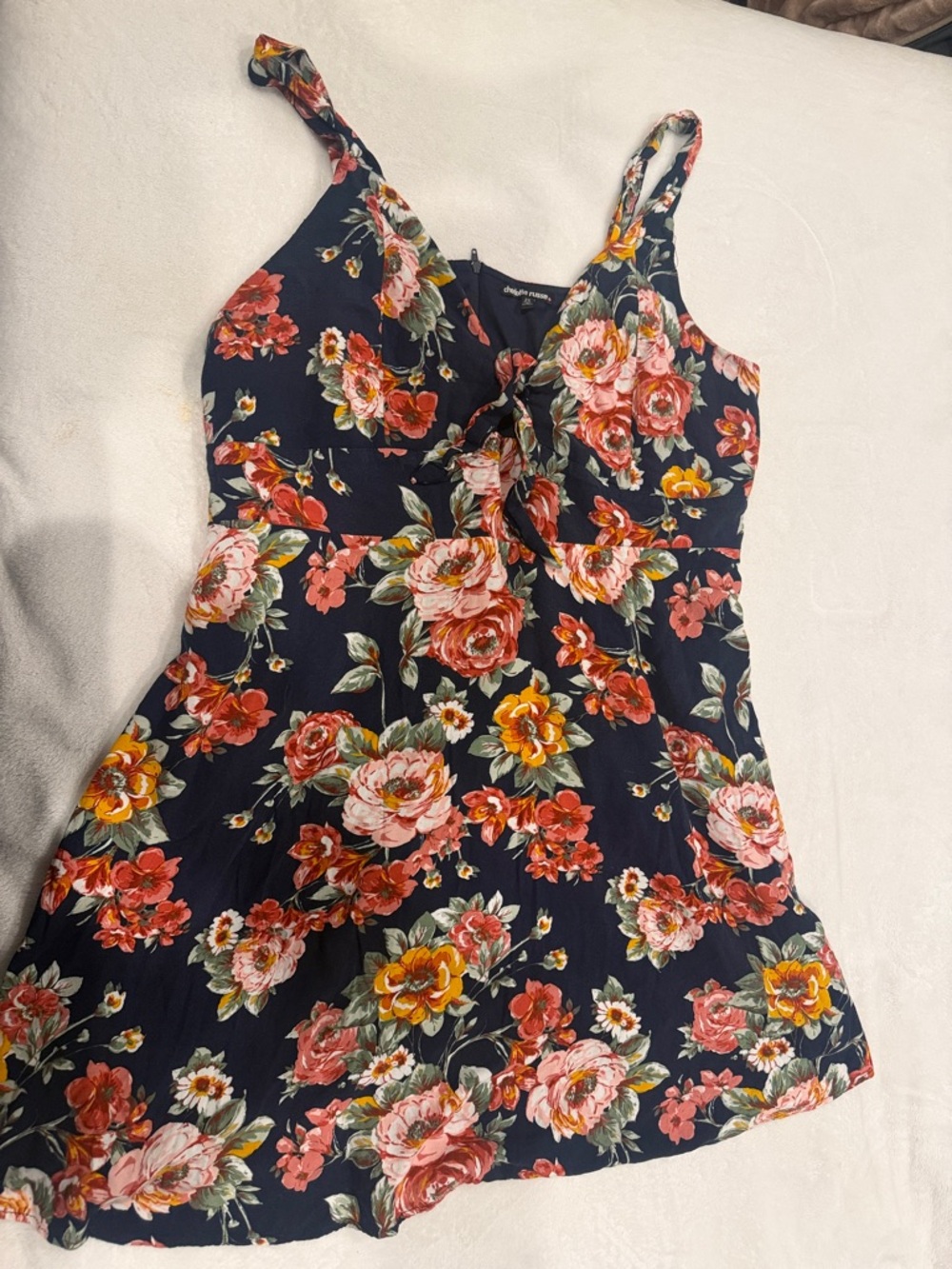 Charlotte Russe Navy Floral Cami Dress with Pink & Yellow Blooms